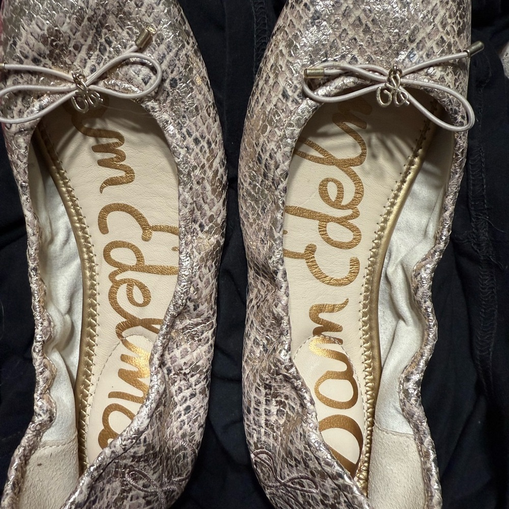 SAM EDELMAN Felicia Snakeskin-Embossed Leather Ballet Flats BRAND NEW